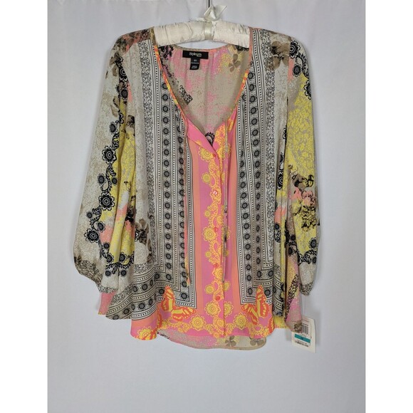 Style & Co Blouse 0X Women's Multicolor Paisley Tie Neck Button Down Bohemian - Picture 1 of 7